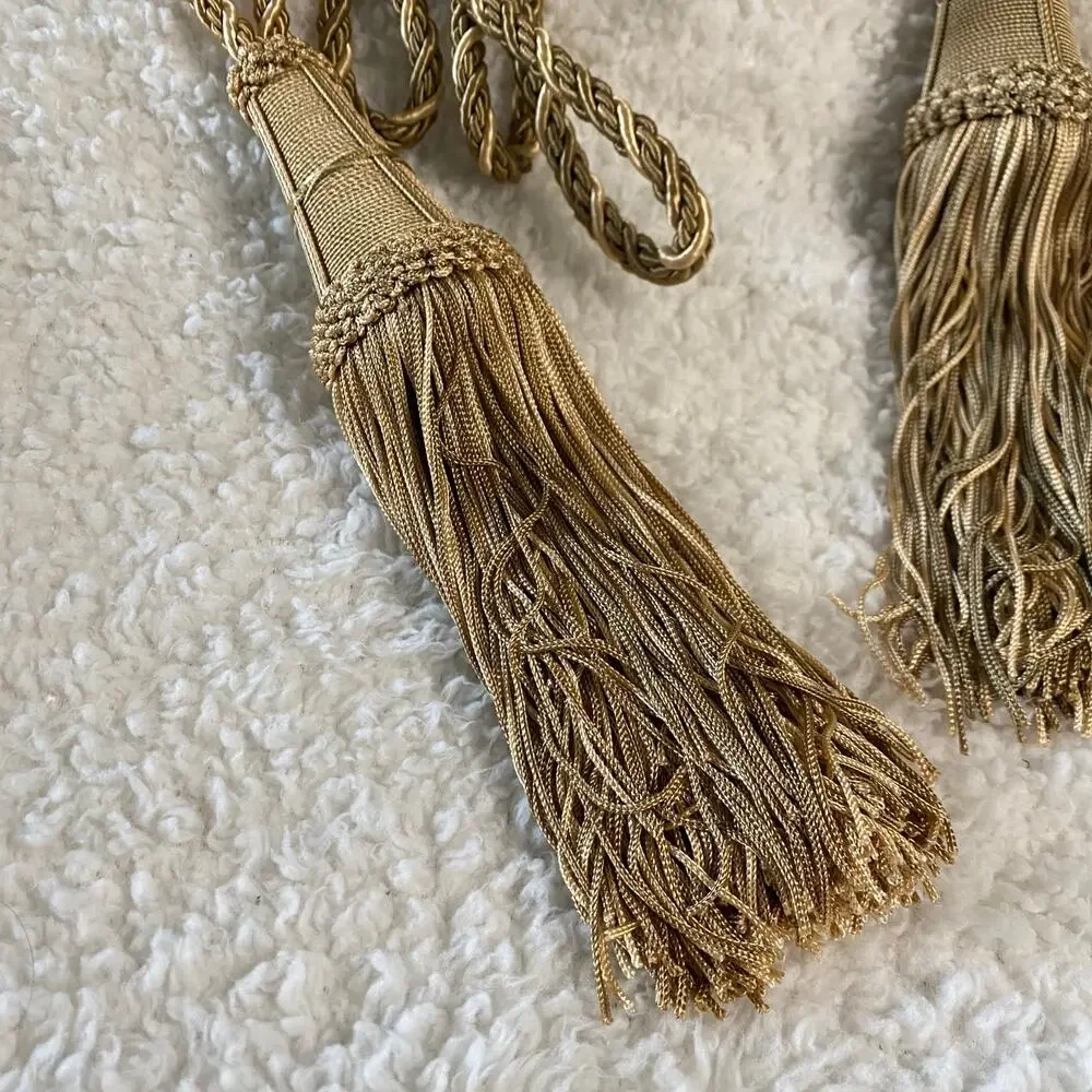Vintage Yellow/Brown/Green Curtain Tie-Back Twisted Rope Two Tassels- 10